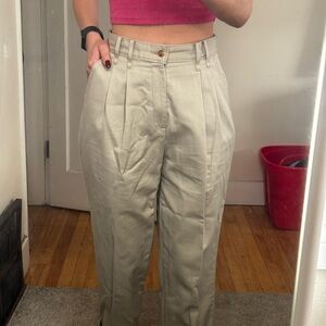 Beige Pleated High-Waist Trousers